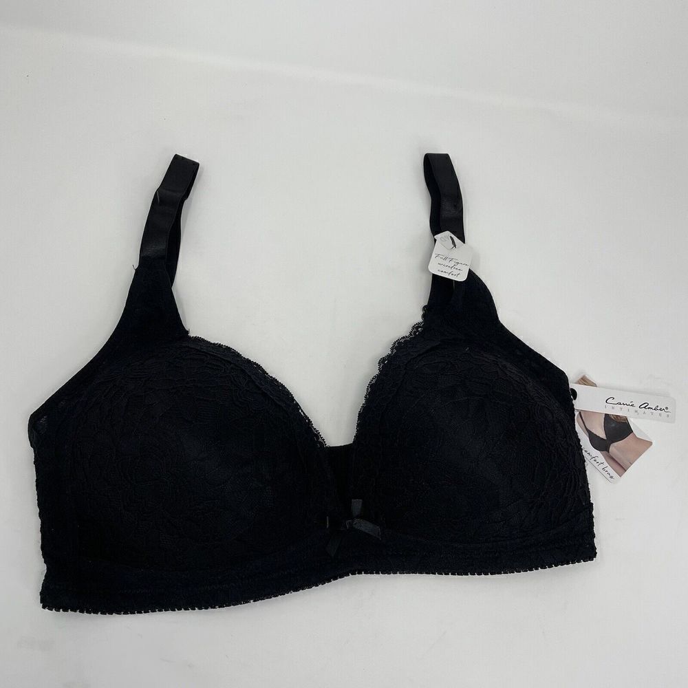 CARRIE AMBER Intimates Womens Solid Black Lace Full-Figure Bra NEW Wirefree 36D